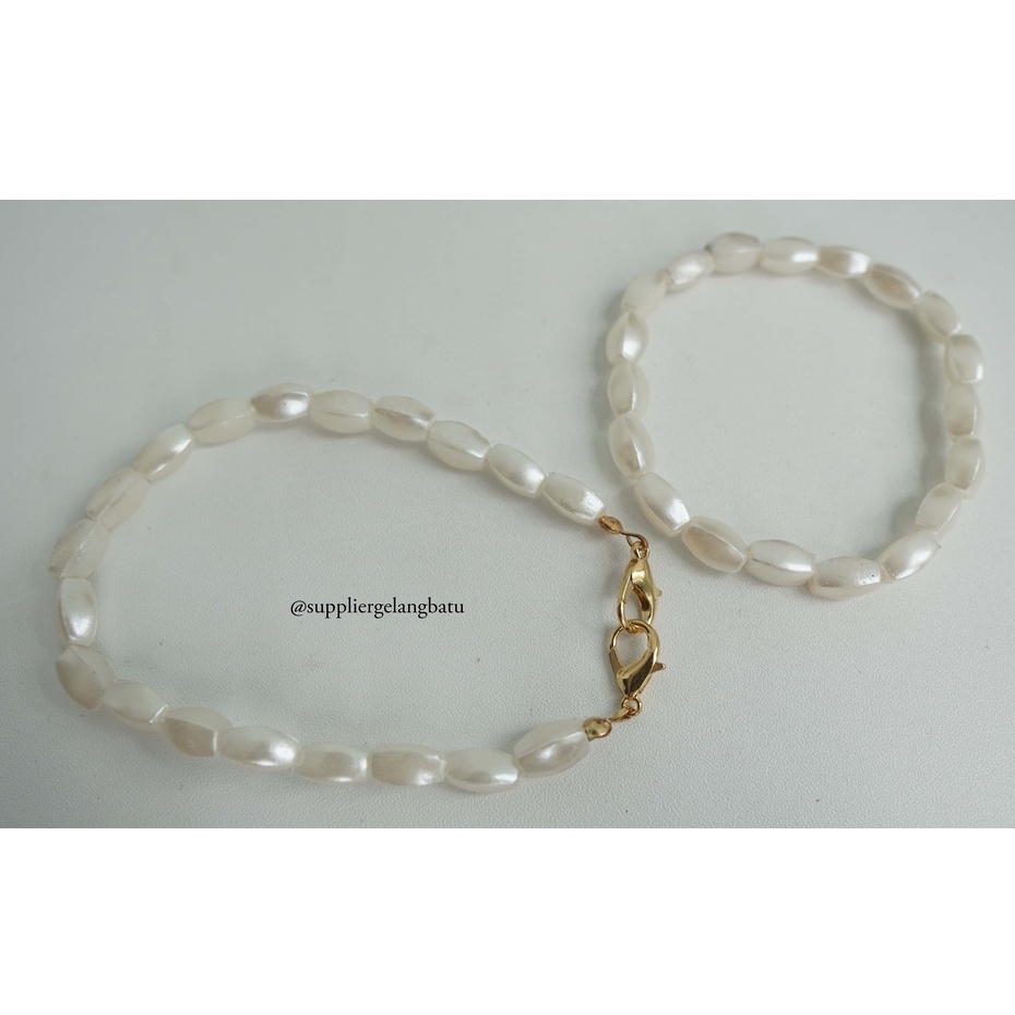 Set STRAP MASK dan GELANG Mutiara Sintetis OVAL SEGI 4 white pearl