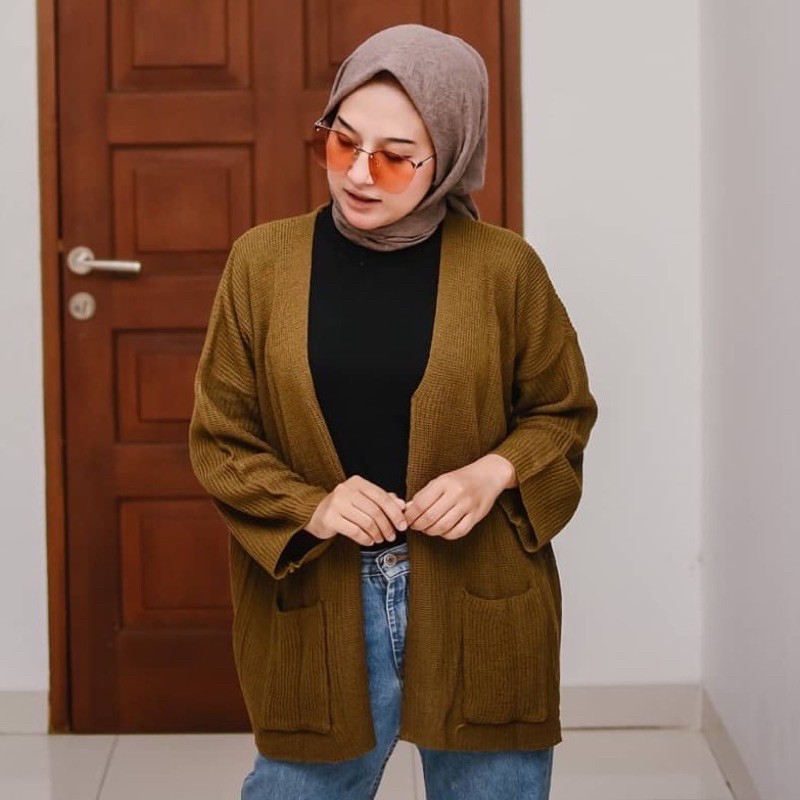 KARDIGAN RAJUT WANITA OVERSIZED / LOOCY POCKET CARDIE OVERSIZED PREMIUM-5
