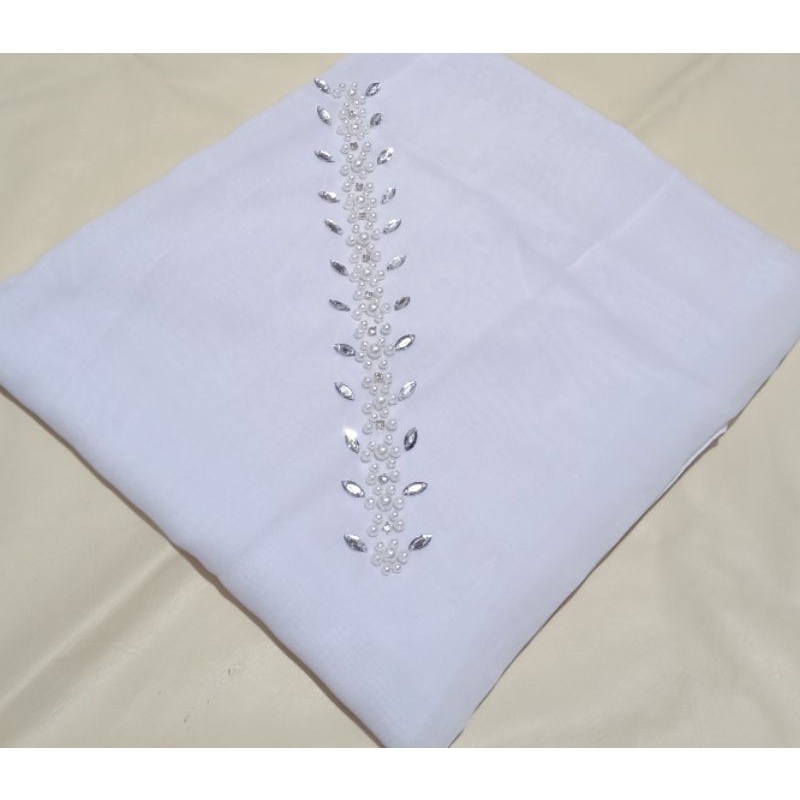 segiempat bella square payet mutiara permata/jilbab segiempat bella square bando payet/hijab bella-PUTIH BERSIH