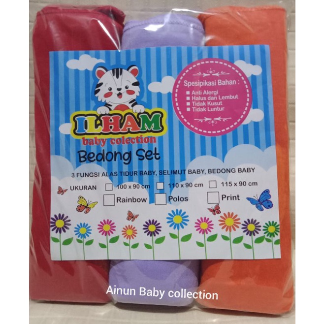 PROMO !!! 3PCS BEDONG BAYI LILAC ILHAM UK 90X110CM BAHAN ADEM LEMBUT