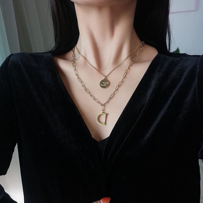 Kalung dua layer D good luck titanium korea style anti karat - ercassia