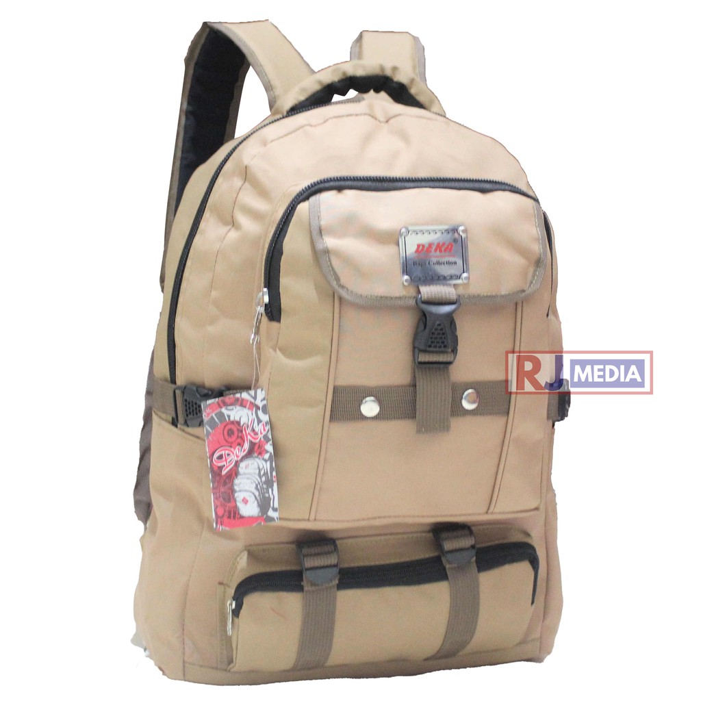 [ BISA COD ] Tas Ransel Kanvas Pria Distro Deka Warna Coklat Muda Backpack Kanvas Denim Premium Backpack Multifungsi  Tas Ransel Backpack Cowok Keren Stylish Sporty Tas Jalan Travelling Outdoor