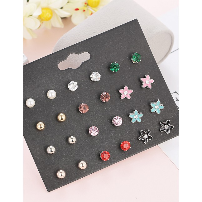 LRC Anting Set Fashion Color Stainless Steel Fox Frog Mushroom Ear Stud Set 3 PCS D81520