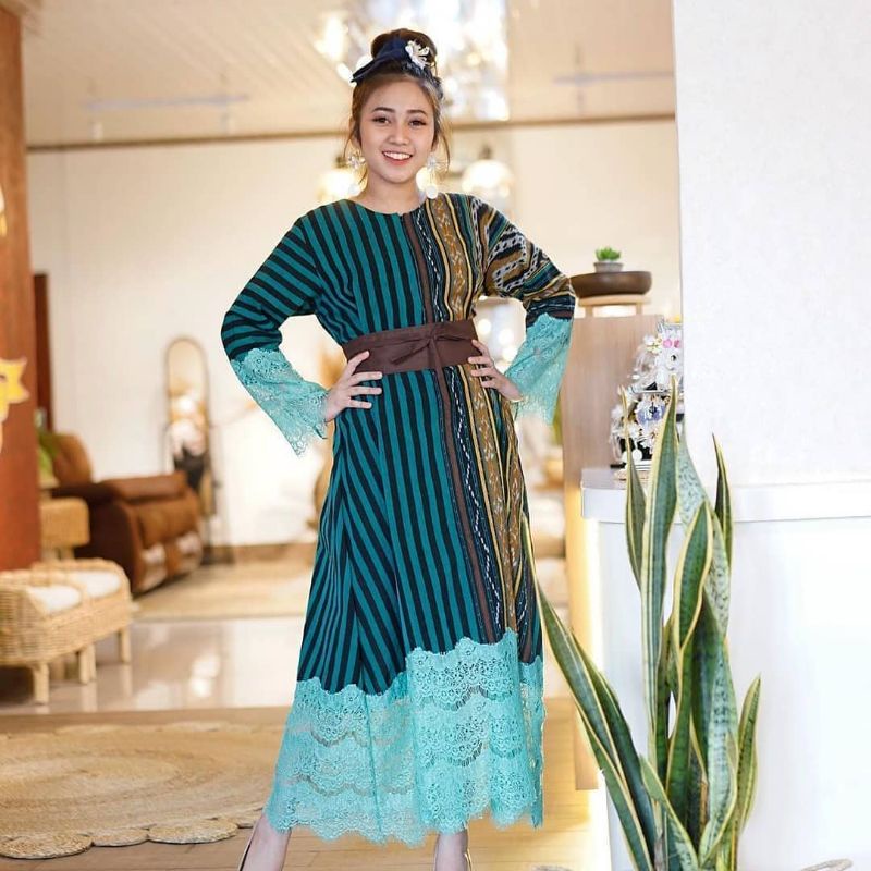 DRESS BROKAT TENUN FASHION TROSO JEPARA, DRESS CASUAL BROKAT TENUN ETNIK JEPARA, DRESS TENUN KOMBINA