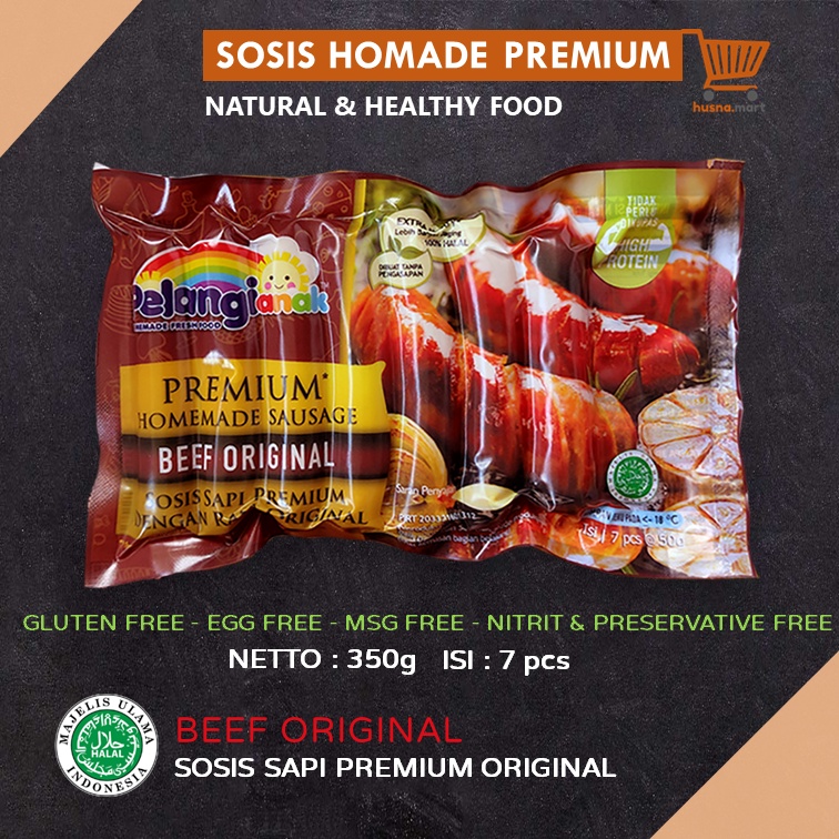 Sosis Sapi Premium Original Pelangi Anak - Homemade Frozen Food - Alami Non Msg &amp; Non Pengawet isi 7 Pcs