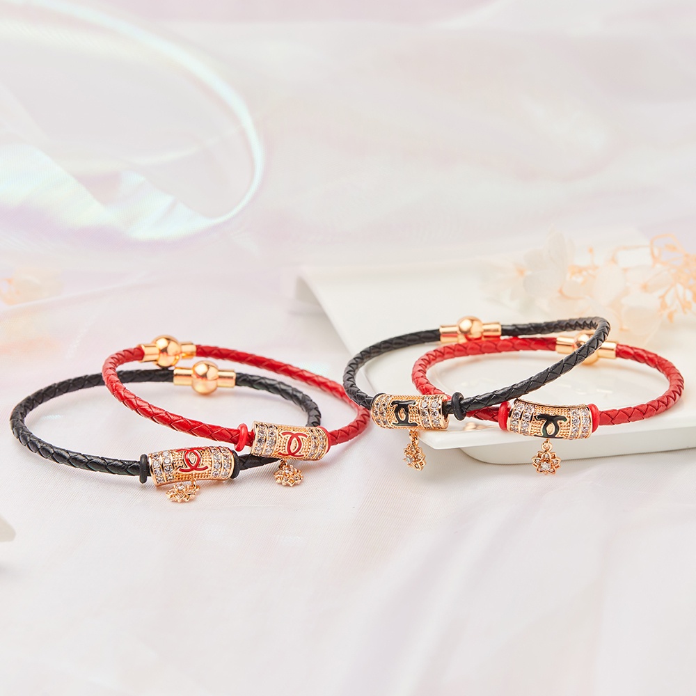 Y296【Pengiriman di tempat】Gelang Magnet Wanita Lapis Emas Gelang Tali Kulit Busana Gelang Tali Kawat Anti Air Waterproof Charm