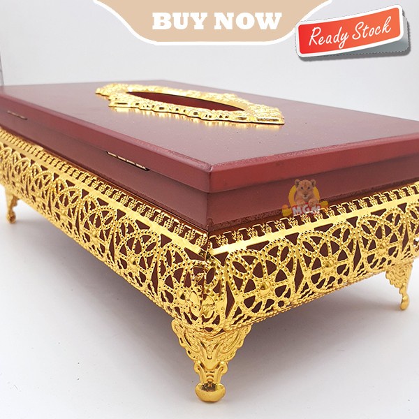 LUXURY Metal KAYU Klasik Gold Tempat kotak tisu Tissue Box elegant