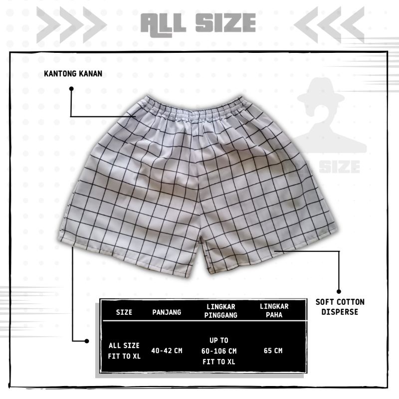 [ 45 MOTIF ] celana pendek boxer/kolor santai pria/wanita remaja/dewasa motif kotak/keramik hitam putih biru-Putih