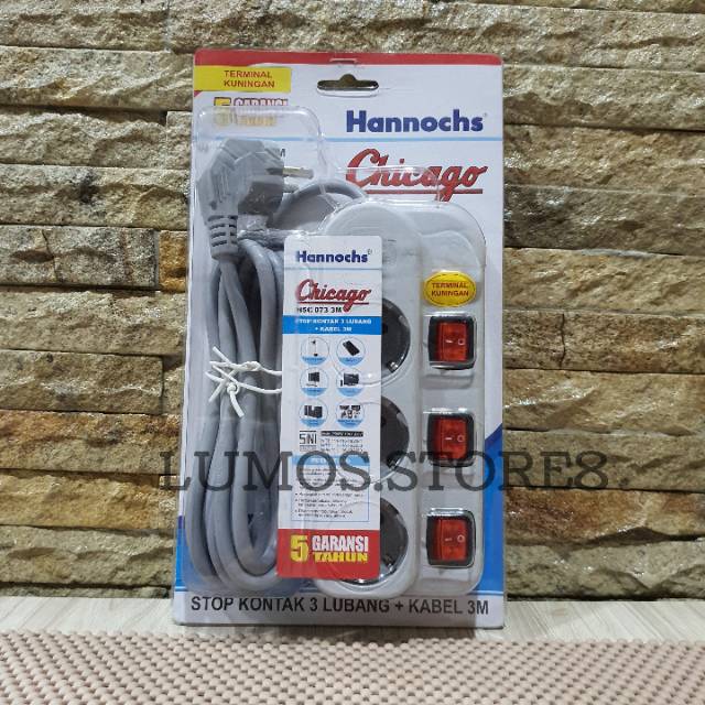 Stopkontak 3 Lubang + Kabel 3 M Hannochs CHICAGO HSC073