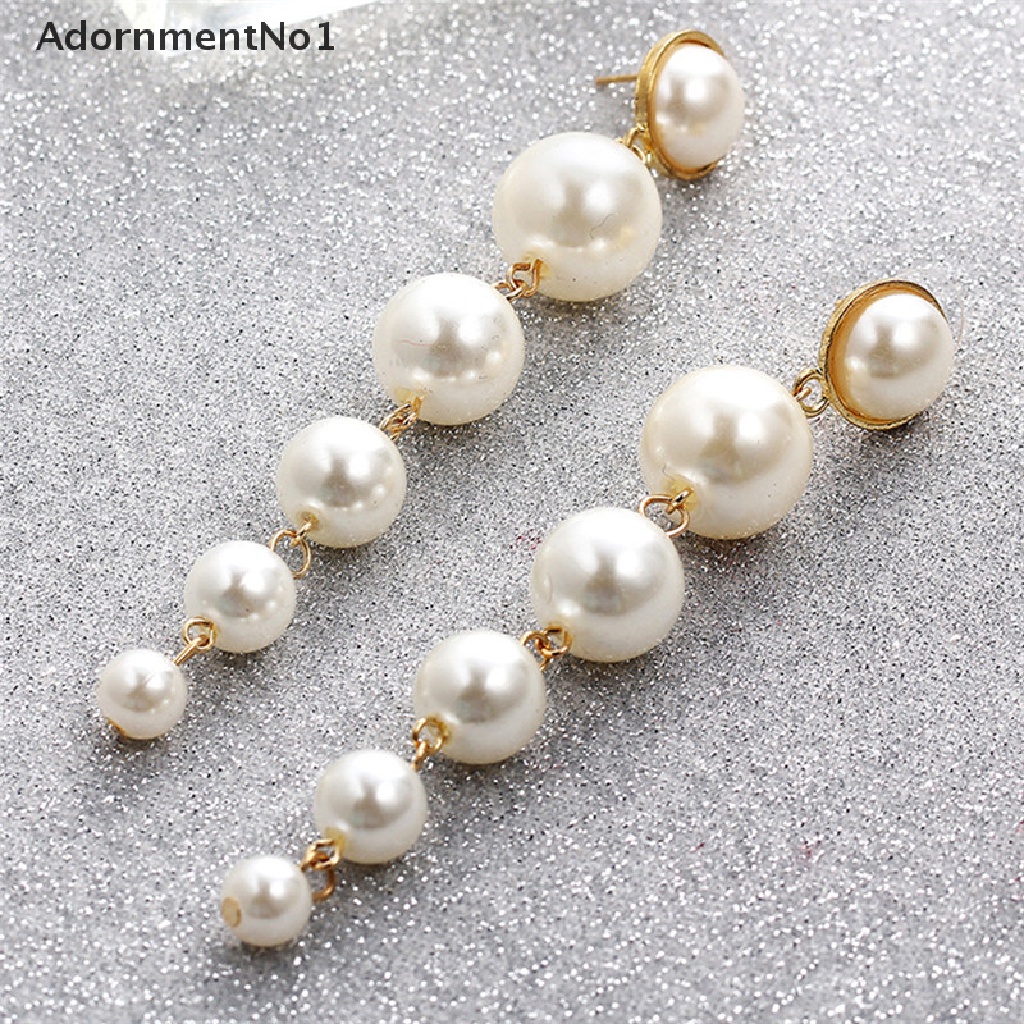 (AdornmentNo1) Anting Gantung Panjang Tusuk Motif Geometri Aksen Mutiara + Rumbai Untuk Perhiasan Wanita