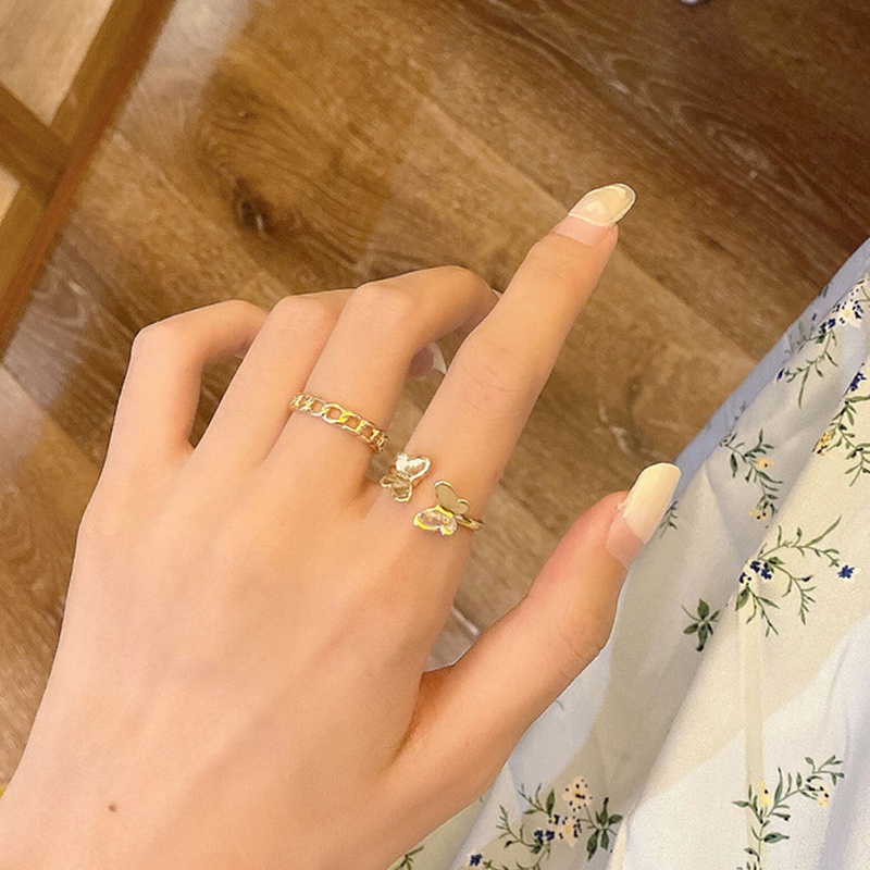 Adjustable Rings Butterfly Chain Set Ring Ins Tide Index Finger Ring Fashion Simple Bracelet Sweet Heart Jewelry