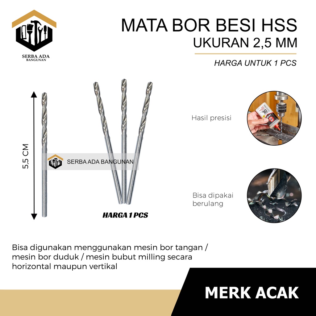 Mata Bor Besi HSS 2.5 mm - 4.5mm - 5mm - 6mm Hss