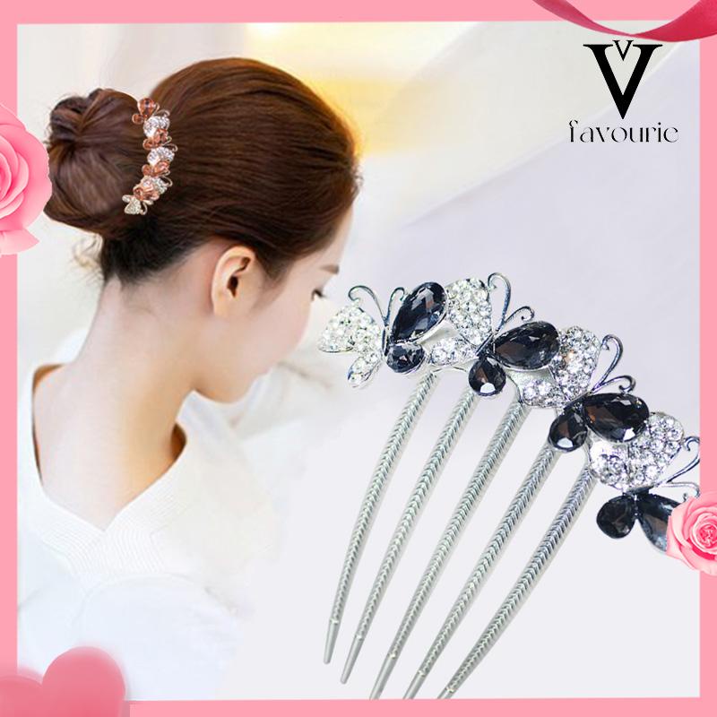 [COD]Kupu-kupu Berlian Imitasi Jepit Rambut Wanita Perhiasan Dewasa Sisir Rambut Mengkilap Elegan-FA