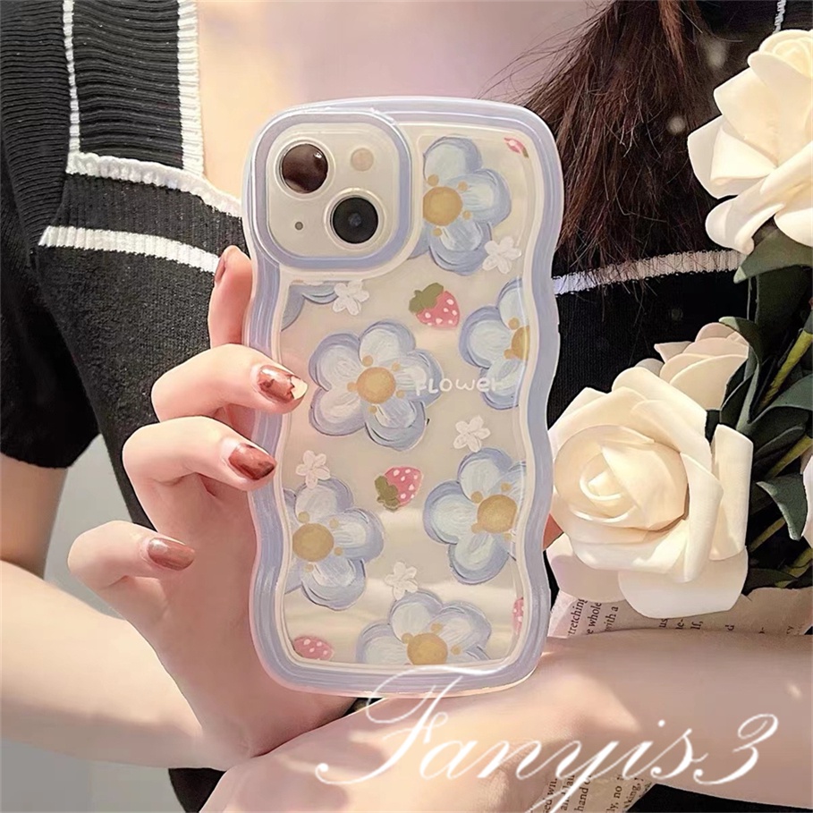 Redmi 12C A1 10C 10A 10 9 9A 9C 9T Note 11 Pro+ 11s 11 10s 10 9s 9 8 Pro Xiaomi Poco X4Pro X3 Pro X3NFC M3 M4 F3 Mi 11 Lite 10TPro Strawberry flower wavy edge Phone Case Clear Soft Cover