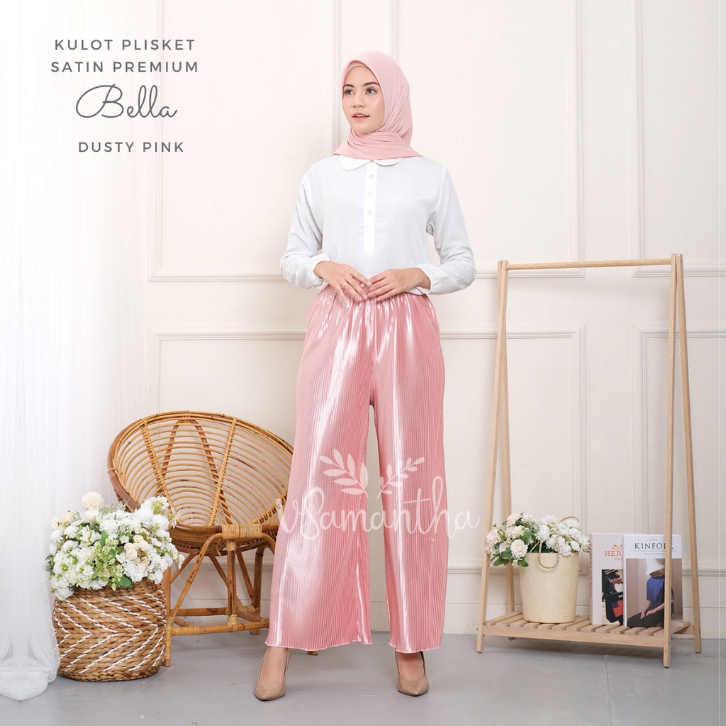 Celana Kulot Satin Plisket Premium Bella