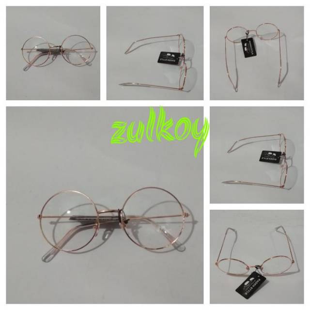 Kacamata nissa sabyan wanita perempuan cewek cantik bulat batang besi gold emas