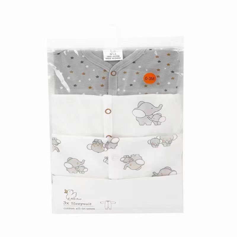 BABY K2 - Baby Sleepsuit Littleduck Isi 3 Pcs Motif Gajah Abu