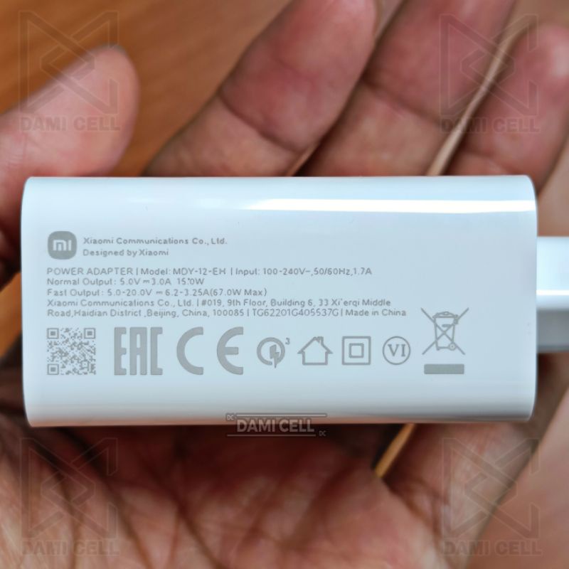 ADAPTOR KEPALA CHARGER XIAOMI 67W ORIGINAL MDY-12-EH