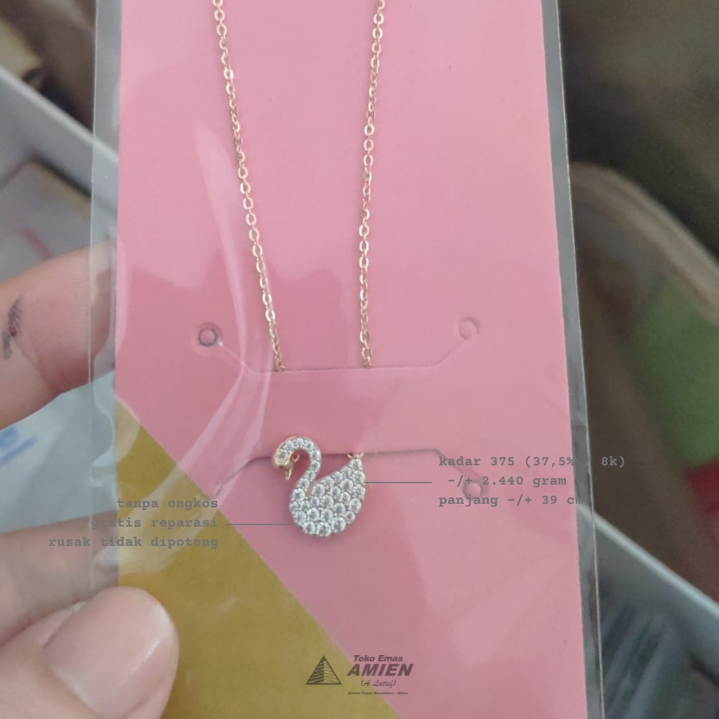 Toko Emas Amien Kalung Emas Asli UBS Kadar 375 (37,5% / 8K) 2.440 Gram - Swan Angsa Permata Putih