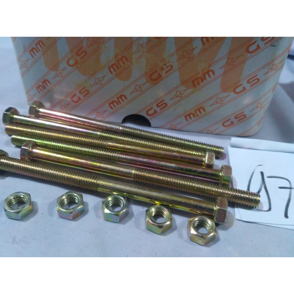 Baut Mur kuningan diameter 8 mm panjang 11 cm kunci 12 UKURAN 8 m x 110 mm