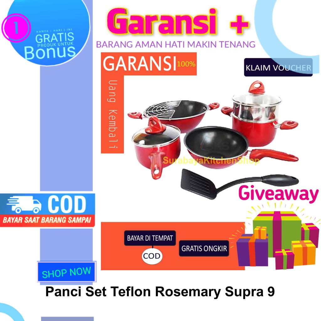 Panci Set Teflon Rosemary Supra 9 Pcs