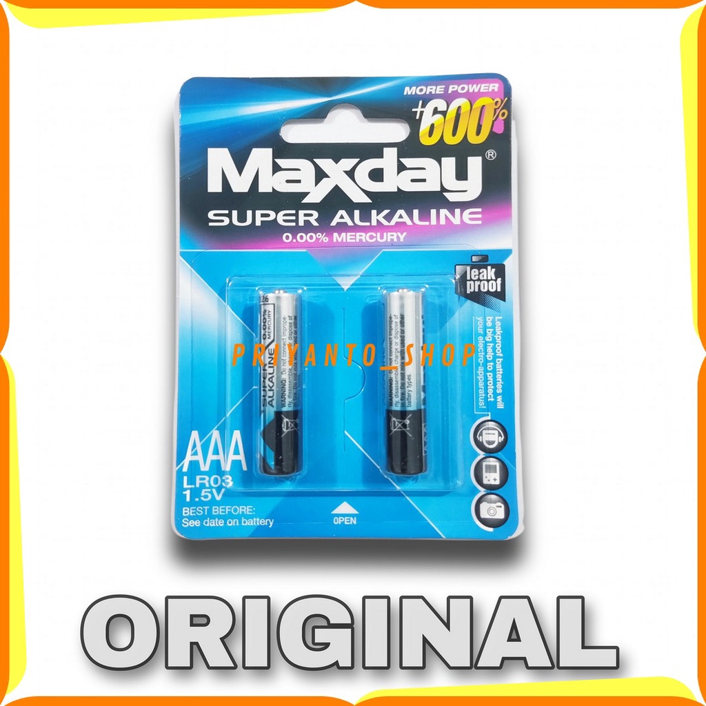 BATTERY BATERAI MAXDAY SUPER ALKALINE A3 AAA LR03 ASLI 2PCS ORIGINAL