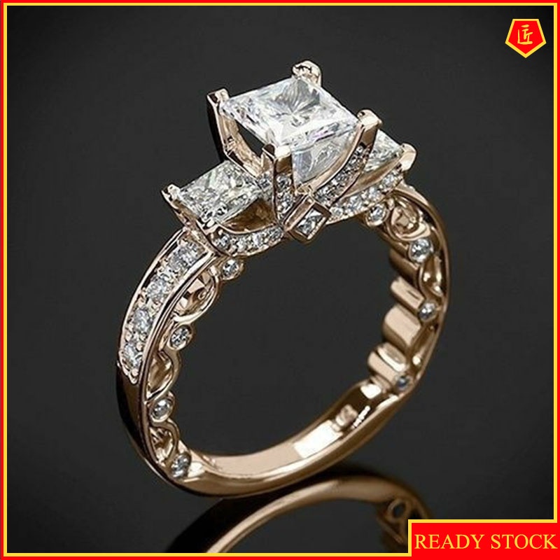 [Ready Stock]18K Gold Rhinestone Ring Micro-Inlaid Moissanite Fashion Luxury