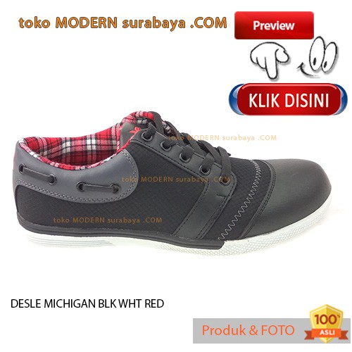 Desle Michigan Black/White/Red Sepatu Pria Wanita Flat On Casual