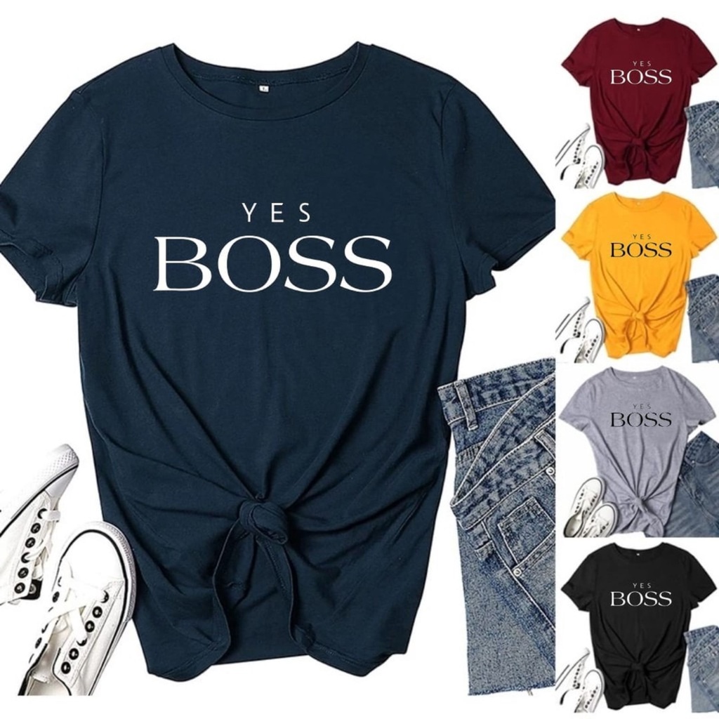 Kaos Wanita YES BOSS / Tshirt Combed 30s Wanita / Tumblr Tee / Atasan Baju Lengan Pendek