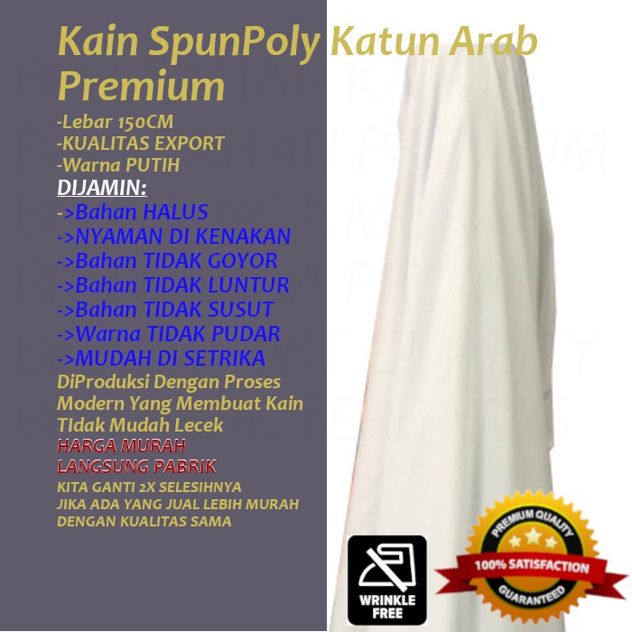 Kain SpunPoly KATUN ARAB Premium PUTIH Lebar 150CM