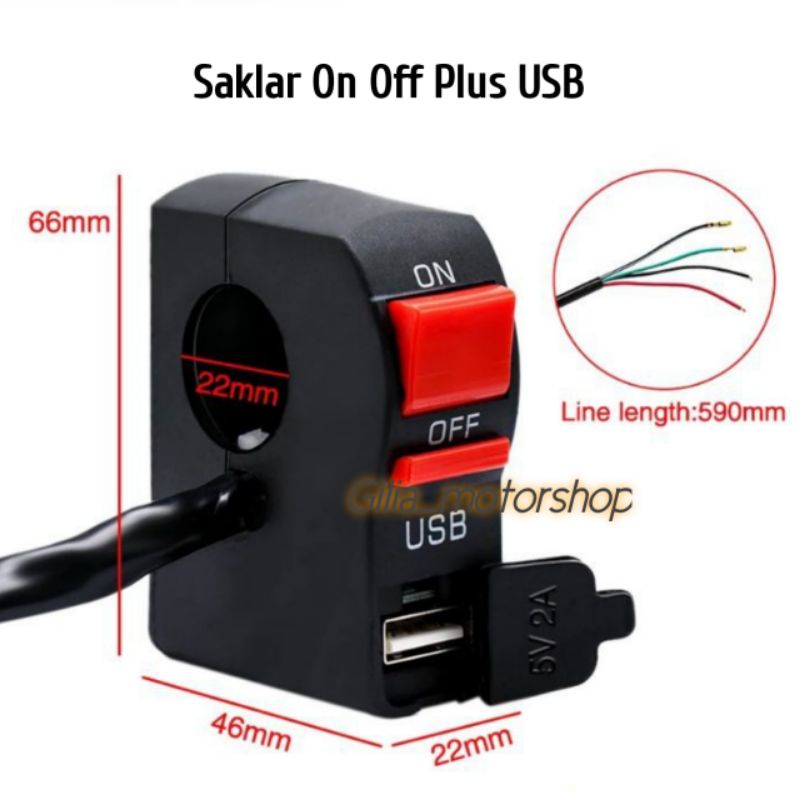 Saklar Stang Charger USB Saklar On Off Plus USB Accessories Motor