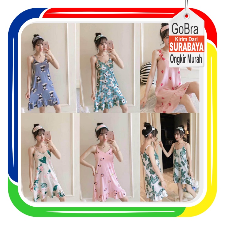 Gobra ♕ PW062 Part 2 Piyama Baju Tidur Wanita Women Tebal Motif Busa Cup Lucu Imut Import COD