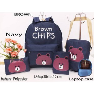 Tas Ransel Sekolah 4in1 Karakter Brown Line