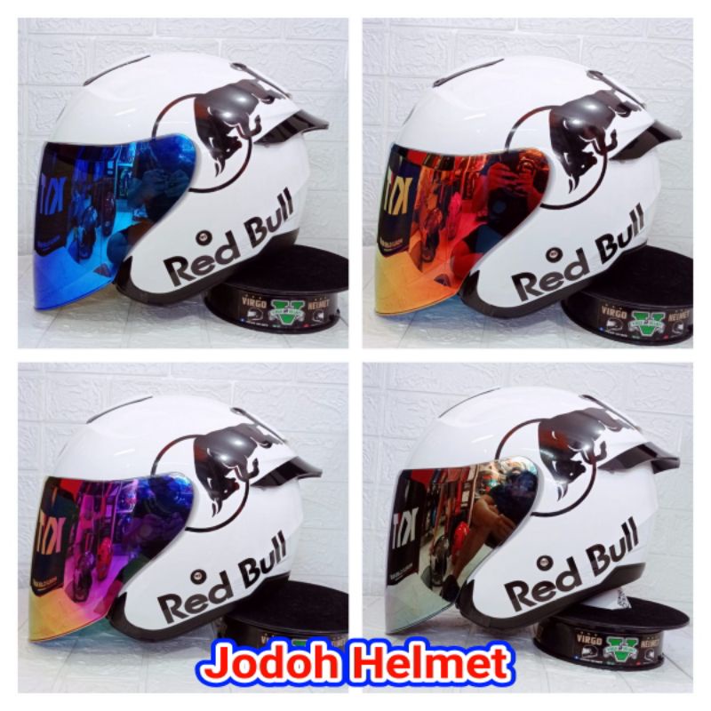 Helm Kyt Kyoto solid white paket Ganteng Red Bull+kaca Original