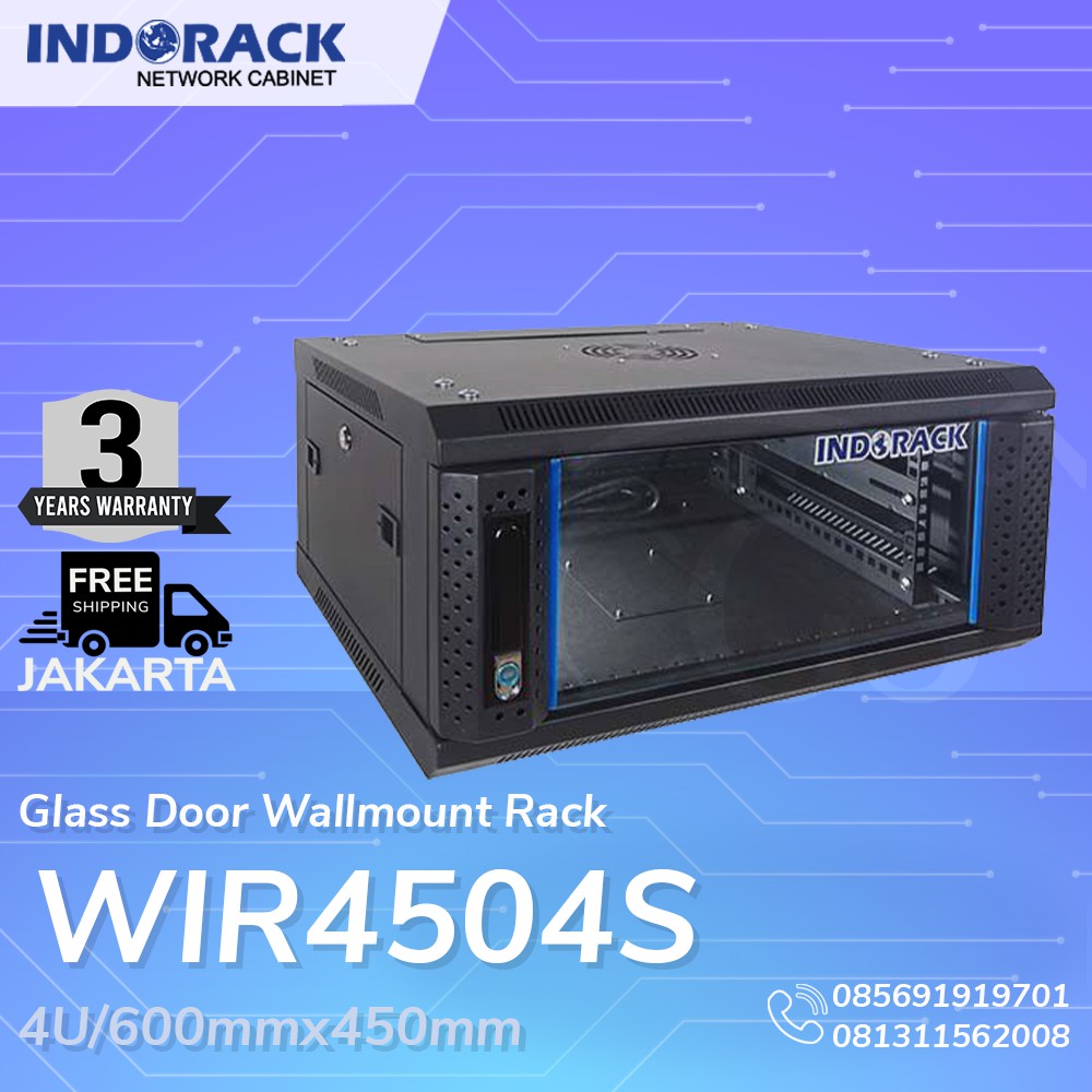 WIR4504S - 4U Wallmount Rack Depth 450mm Single Door 19&quot; - INDORACK
