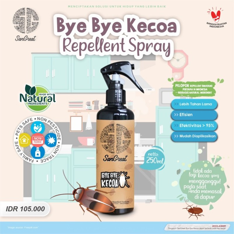 Pengusir Kecoa spray 250 ml non pestisida SanGreat Bye Bye Kecoa aman