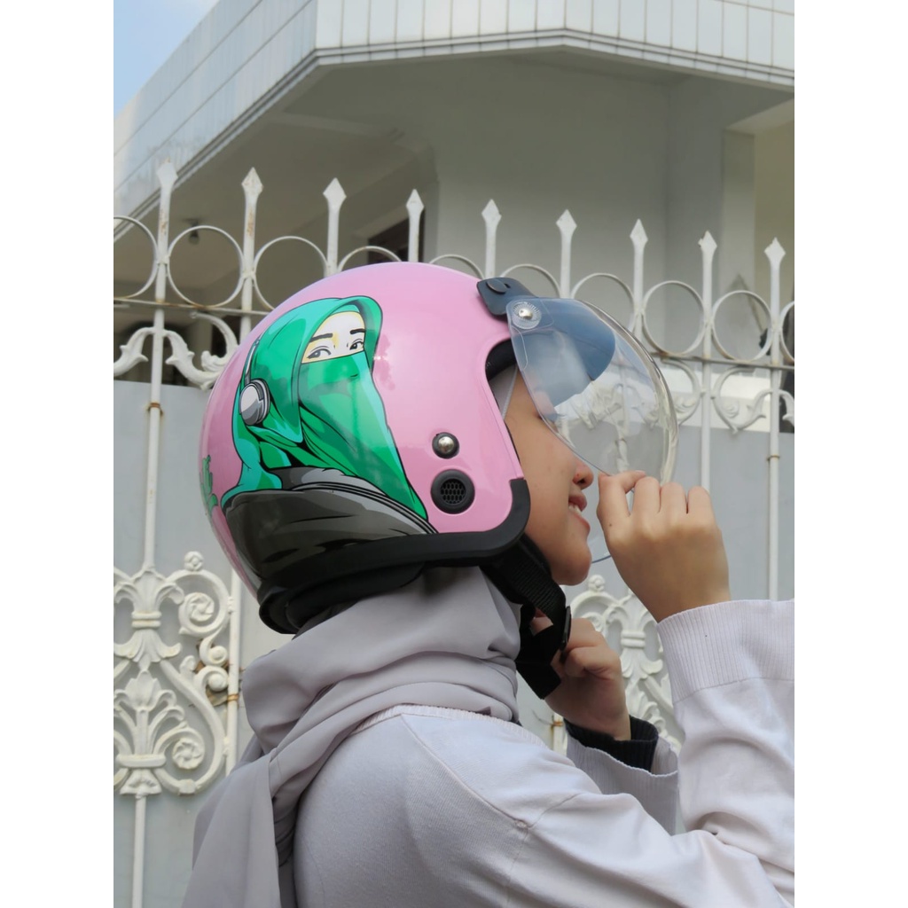 HELM RETRO / HELM Bogo Retro Hijab Wanita Dewasa Cantik / HELM WEST / HELM REMAJA MOTIF HIJAB UKHTI