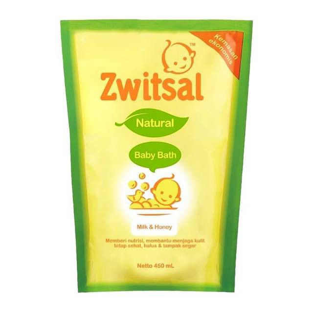 Zwitsal Baby Bath Natural Milk &amp; Honey Pouch 450 Ml