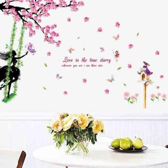 Stiker Dinding 60x90cm Motif Karakter Peri Pohon Bunga Sakura Pink Hiasan Dekorasi Kamar Tidur Shopee Indonesia