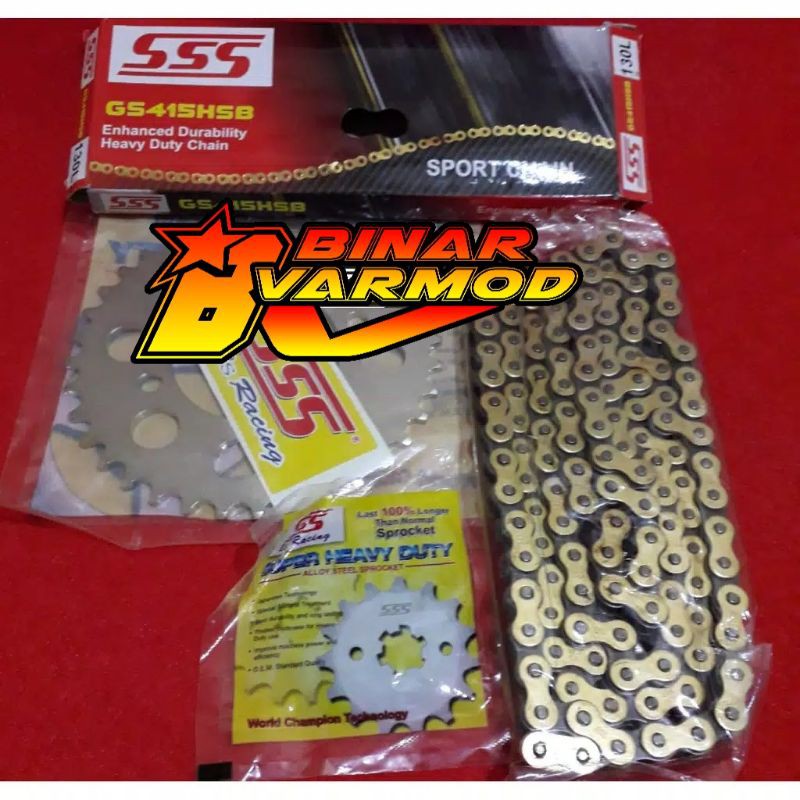 SSS gear gir set depan belakang rantai gold Vixion, NVL, Scorpio 415
