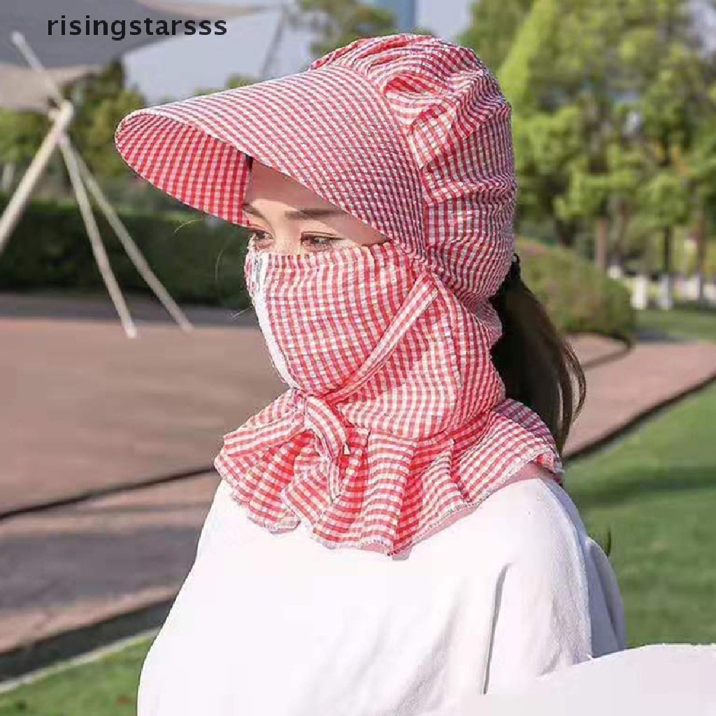 Topi Matahari Dengan Penutup Wajah Breathable Tahan Angin Tahan Debu Untuk Wanita
