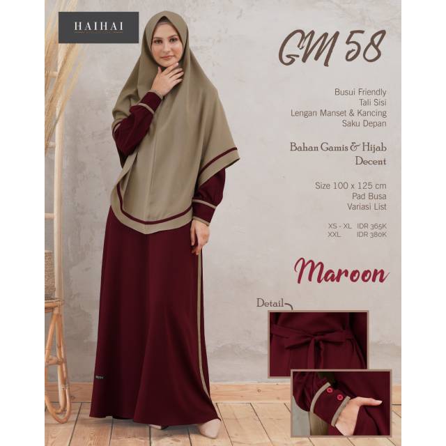 ORIGINAL 100% GAMIS SYAR'I PREMIUM GM 58 BY HAIHAI MAROON HIJTOL NAVY ABU