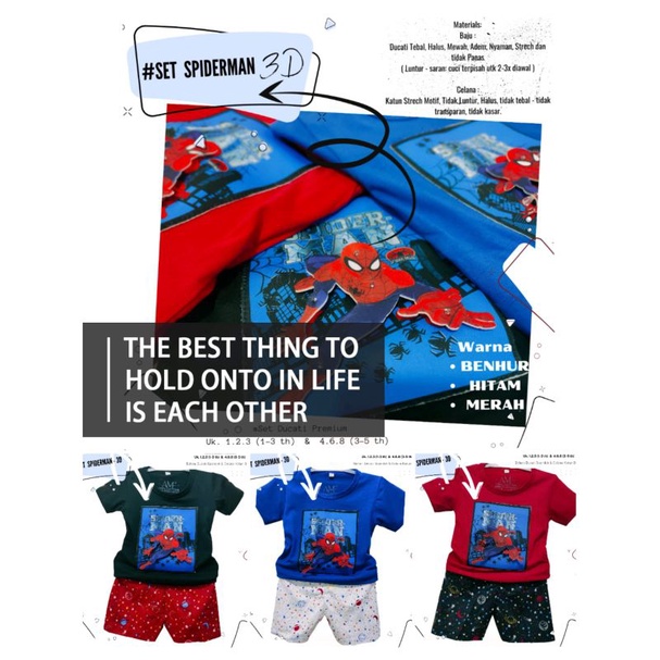 Setelan 3D anak laki-laki &quot;Spiderman 3D &quot; Size 1-5th bahan Ducati Katun Spandek Premium