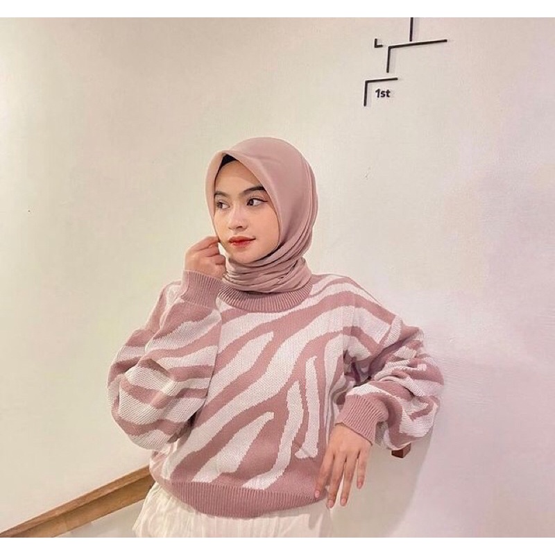 SWEATER CROP TOP MOTIF ZEBRA / Sweater Rajut Zebra / Sweater Zebra