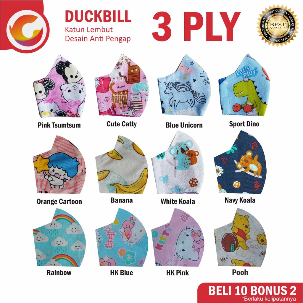 Masker bayi 1 tahun motif lucu bahan kain katun anti pengap