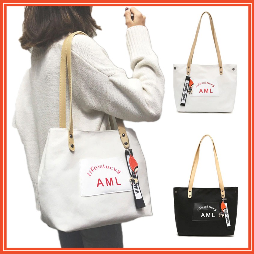  TAS  TOTE BAG WANITA  KULIAH  KEREN ALA KOREA CANVAS TEBAL 