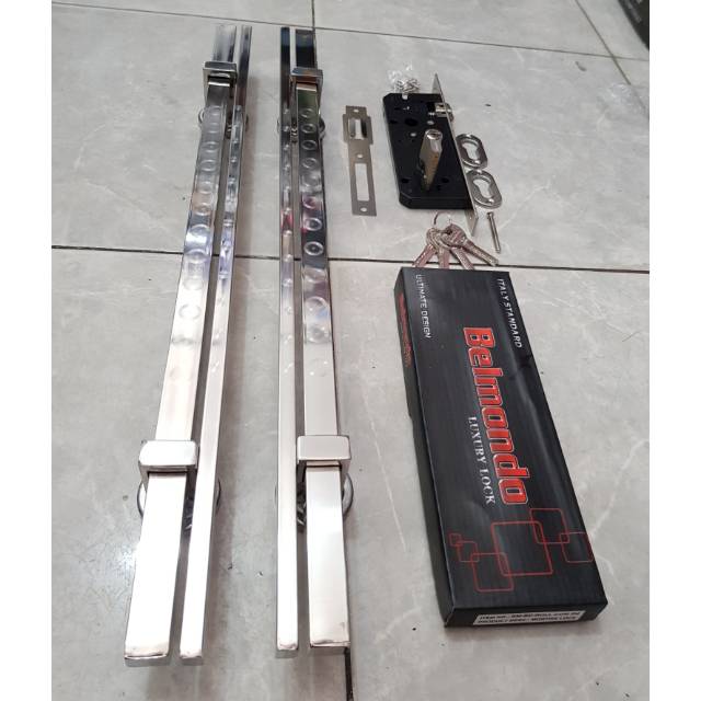 Handle pintu stainless minimalis 60cm 1set+kunci pelor