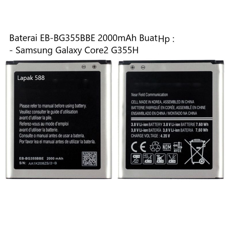 (OM) BATRE BATERAI ORIGINAL 99% SAMSUNG CORE 2/G355H