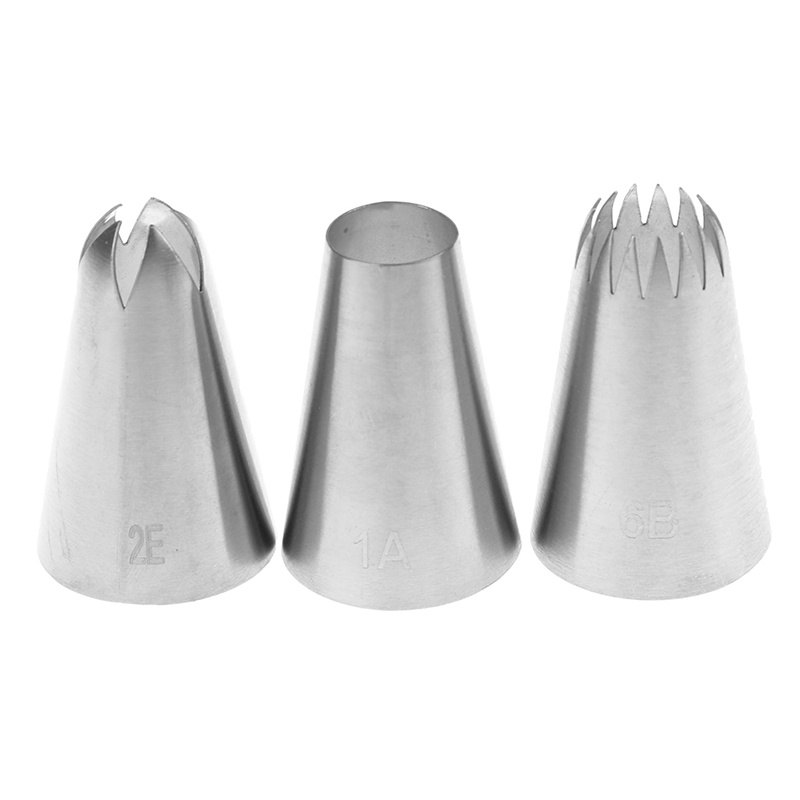 3pcs / set Nozzle Icing Piping Bahan Stainless Steel Untuk Dekorasi Kue
