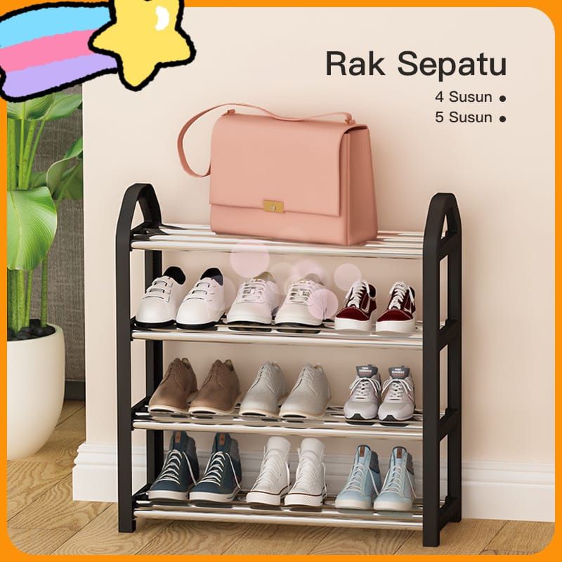 Rak Sepatu Multifungsi Susun 4 Stainless Steel